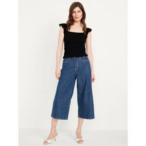 Old Navy Baggy Wide-Leg Culotte Jeans Womens 12 Blue Drapey Denim NEW